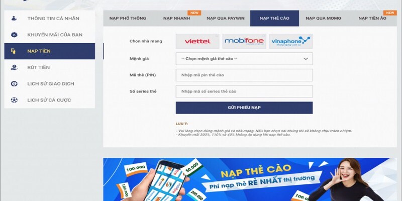 Đăng nhập vào tài khoản Sin88 để nạp tiền